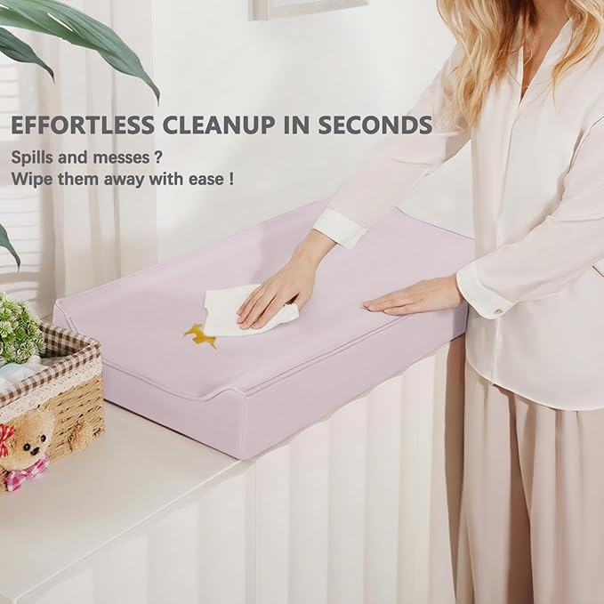 Vegan Leather Changing Pad Cover - 31"X 16" - Waterproof Wipeable, Extra Thick & Portable & Non-Slip Diaper Mat - Fits Standard Changing Tables for Baby Boy Girl (Pink)