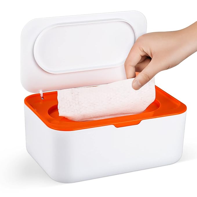 Baby Wipes Dispenser, Wipes Case Baby Wipe Holder Keeps Wipes Fresh, Non-Slip, Easy Open & Close (Orange)