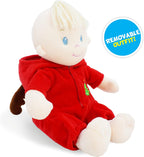 June Garden 12" Sweet Dolly Dasher - Stuffed Ultra Soft Baby Reindeer Doll for Birth and Up - Removable Red Outfit