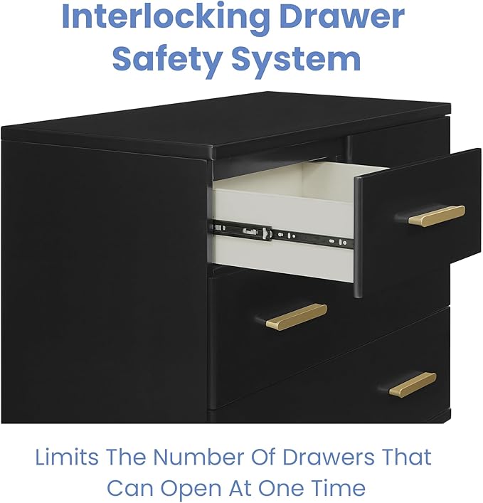 Delta Children Sloane 4 Drawer Dresser with Changing Top and Interlocking Drawers, Black/Bronze