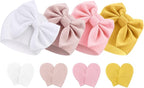 BQUBO Newborn Baby Hats Mittens Set Hospital Hat Beanie Infant Bow Hats Baby Gloves No Scratch Mittens for 0-6 Months