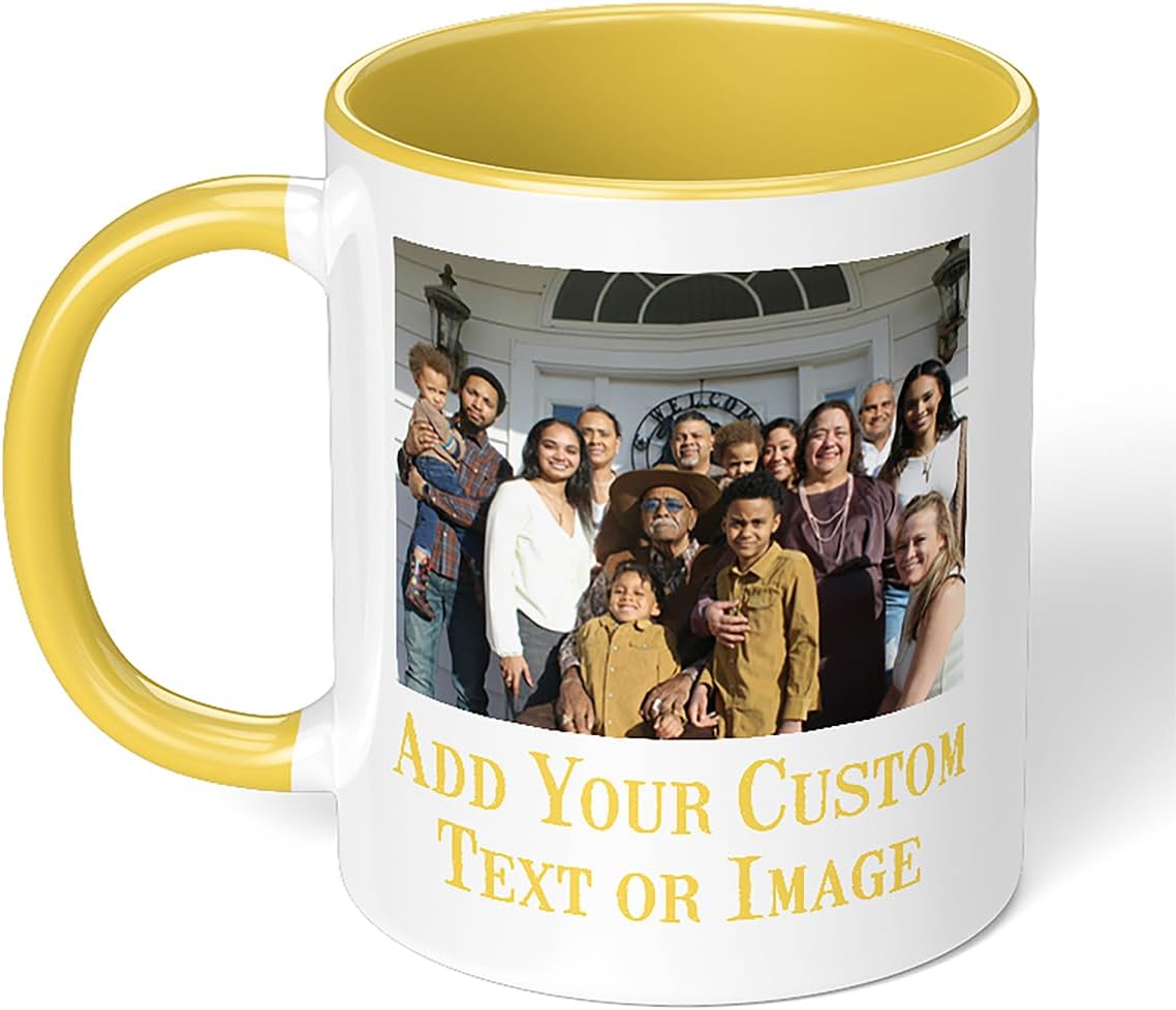 Personalized Mother's Day Coffee Mug, Custom Mum Photo Text 11 Oz Ceramic Mug, Customized Mom Gift Idea Picture Name Cup, Taza Cafe Personalizadas Fotos, Cute Gifts Mom Women Dad Men, Yellow