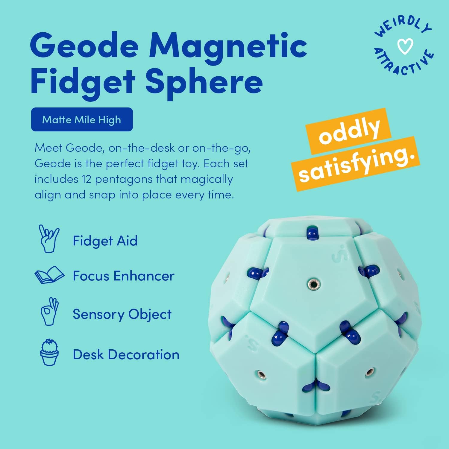 Speks Geode Matte Pentagons Magnetic Fidget Toy for Adults | Quiet Sensory Toy for Stress Relief & Anxiety, Office Desk Toy & Top Gadget Gift Idea | Mile High, 12-Piece Set