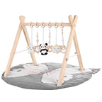 Wooden Baby Play Gym with Mat, Foldable Baby Activity Gyms with 6 Sensory Hanging Panda Toys, Tummy Time Baby Infant Toys (Butterfly)