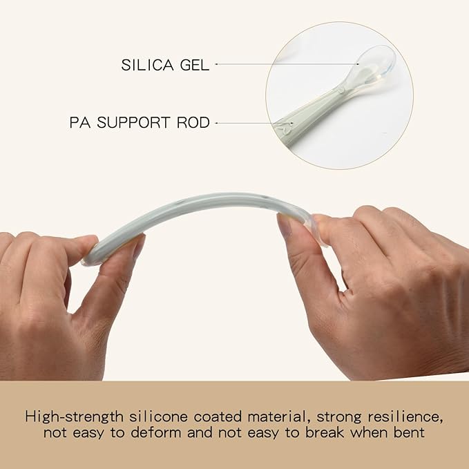 Silicone Baby Spoons for Baby Led Weaning, Spoons with Storage Box，Feeding Spoons for First Stage Baby Dishwasher Safe (Green)