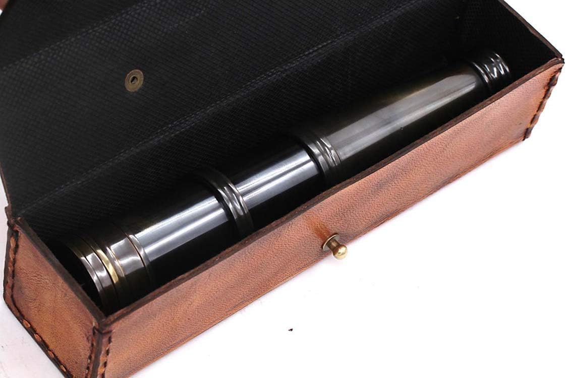 RII Antique Decor Spyglass, Pirate Telescope with Leather Case, Handheld Telescope for Adventure Enthusiasts, Monocular Nautical Decor for Gifting, Travellers, Dolland London, 12"