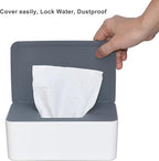 Diaper Wipes Dispenser, Tissue Storage Box Case, Wet Wipe Dispenser Holder with Lid for Home, Office, Cars (Gray-White)