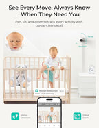 VistaView Lite Smart WiFi Baby Monitor with 2 Cameras- 4” 720P Split Screen & 1080P Camera App Control, Motion Alerts, Night Vision, 3000mAh Battery, 2-Way Talk, Triple Security, 1000ft Range