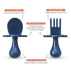 Grabease Baby Feeding Utensils Set - Infant and Baby Fork and Spoon for Ages 1-11 Months, BPAs and Phthalate-Free Cutlery, Plastic, 1 Set, Navy