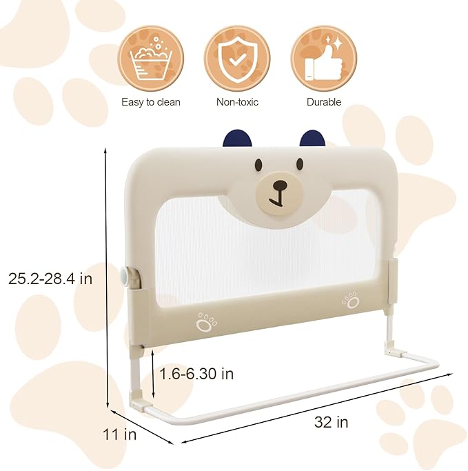 omzer Bed Guard Rail for Toddlers - 32'' Swing Down & Height Adjustable Bed Rail for Toddlers Baby Bed Rail Guard for Twin, Queen, King, Full Size