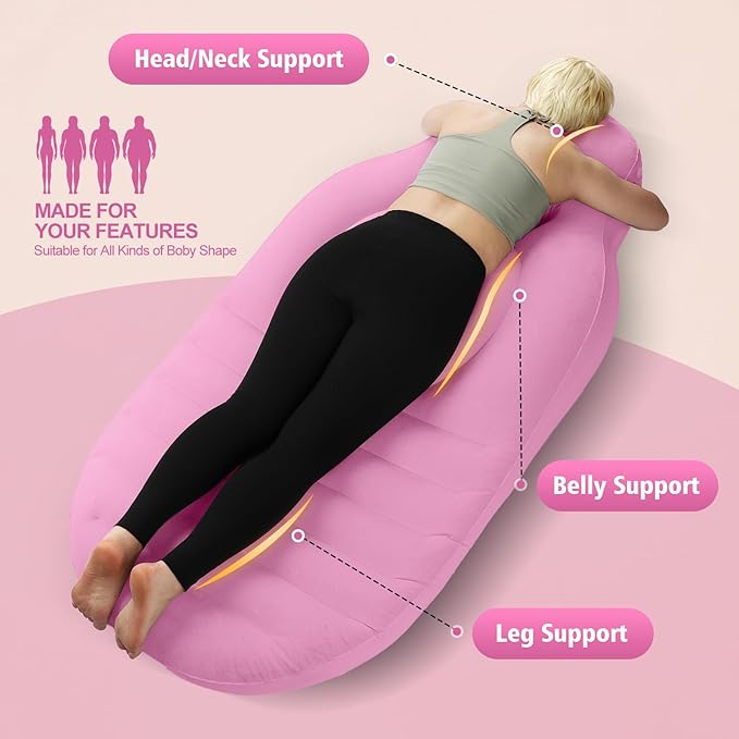 Pregnancy Blow Up Pillow, Belly Mattress for Pregnant Women with Electric Pump, Full Body Maternity Airbed with Hole for Stomach Sleeping, Back Pain & SPD Relief, Pink