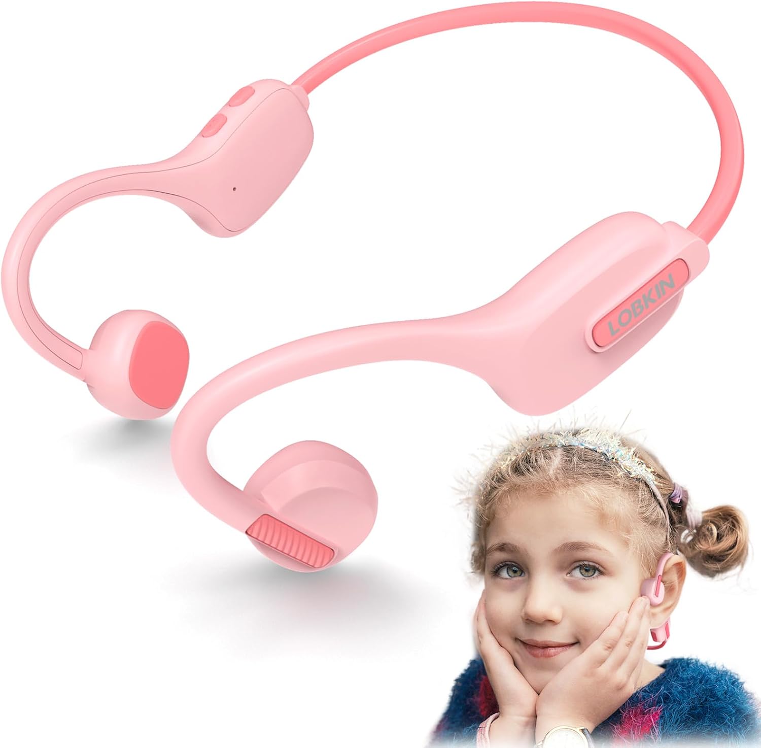 LOBKIN Kids Headphones Open Ear,Bluetooth 5.3 Air Conduction Wireless Lightweight Kids Earbuds IPX5 Waterproof with Microphone for School,Home and Outdoor Activities Gifts for Boys Girls