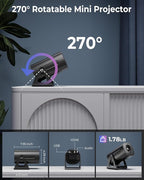 CLOKOWE Mini Projector, 4K 1080P Support projector with wifi and bluetooth,270°Adjustable Stand Outdoor Home Theater galaxy Projector with Android TV OS & 8000+APPS for Phone/TV Stick/Laptop/HDMI