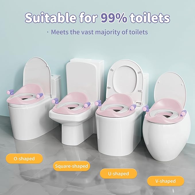 Potty Training Toilet Seat with Kids Step Stool Anti-Slip Toddler Potty Seat with Soft Cushion, Baby Potty Training Set Toddlers Toilet Seat for Boys and Girls (Pink)