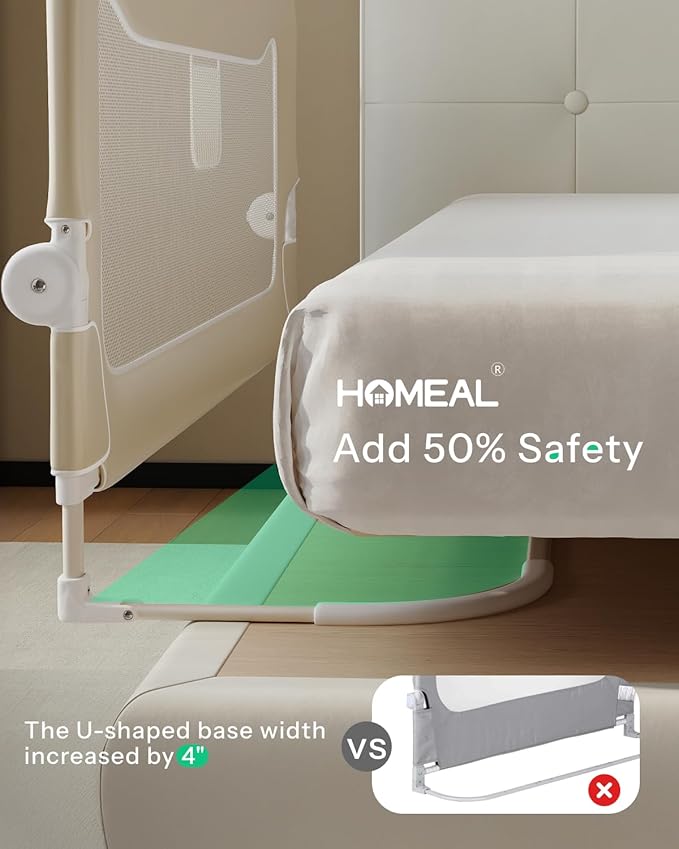 HOMEAL Bed Rail for Toddlers, 47in Foldable Toddler Bed Rails with U-Shape Base, Baby Bed Rail Guard for Twin Size, Full Size, Queen Size, King Size Beds, Bed Guard Rail for Toddlers, Beige
