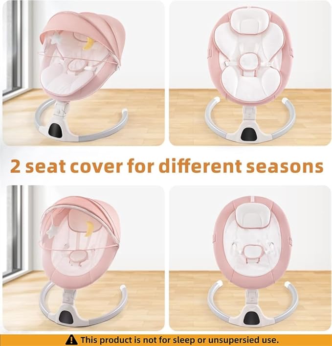 Baby Swing for Infants,Comfort Cradling Baby Rocker Portable Newborn Swing with Music/Remote Control/Timing Function,Pink
