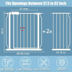 57.5-62 Inch Extra Wide Baby Gates for Stairs Doorways Pressure Mount No Drill Dog Pet Gate Automatic Close Child Safety Gate for Toddler Kids Pets