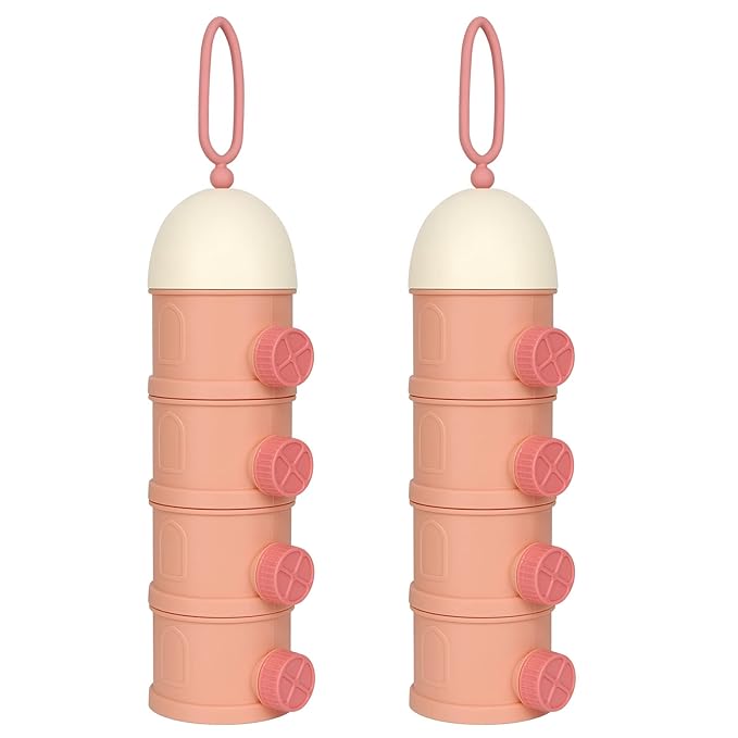 Accmor Formula Dispenser On The Go, 4 Layers Stackable Formula Container to Go, Non-Spill Portable Milk Powder Baby & Kids Snack Container, Pink