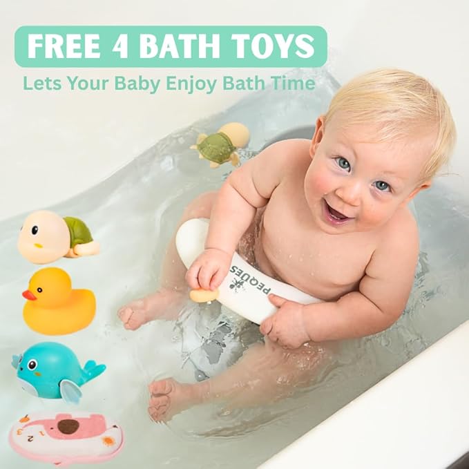 Baby Bath Seat for Babies 6 Months & Up Sitting Up | Non-Slip Bath Seat with Safety Suction Cups & Temperature Alert, Baby Bath Seat for Tub, Shower & Bathtub (Grey)