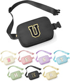 YOOLIFE Initial Belt Bag - Crossbody Bags Women - Fanny Packs for Women Cross Body Bag Black Fashion Waist Packs Travel Everywhere Belt Bag Monogram Crossbody Bag U