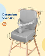 HOMEAL Booster Seat for Kitchen Chair - Compact Toddler Dining Seat with Easy-Install Straps & Wipeable Surface - Breathable Fabric Booster Seat for Table - Light Gray