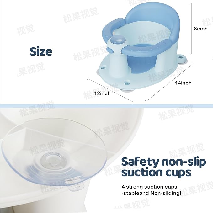 Baby Bath Seat for Babies 6 Months & up, Soft Cushions, Non-Slip Baby Bath Seat, Safe & Comfortable Baby Bath Support, for Bathtub/Living Room/Shower Room (Blue)