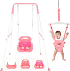 4-in-1 Toddler Swing Set & Baby Jumper and Bouncers, Heavy Duty Baby Swing Set with Foldable Metal Stand for Indoor & Outdoor, Suitable for Children 6 Months and Older, Easy to Assemble & Store