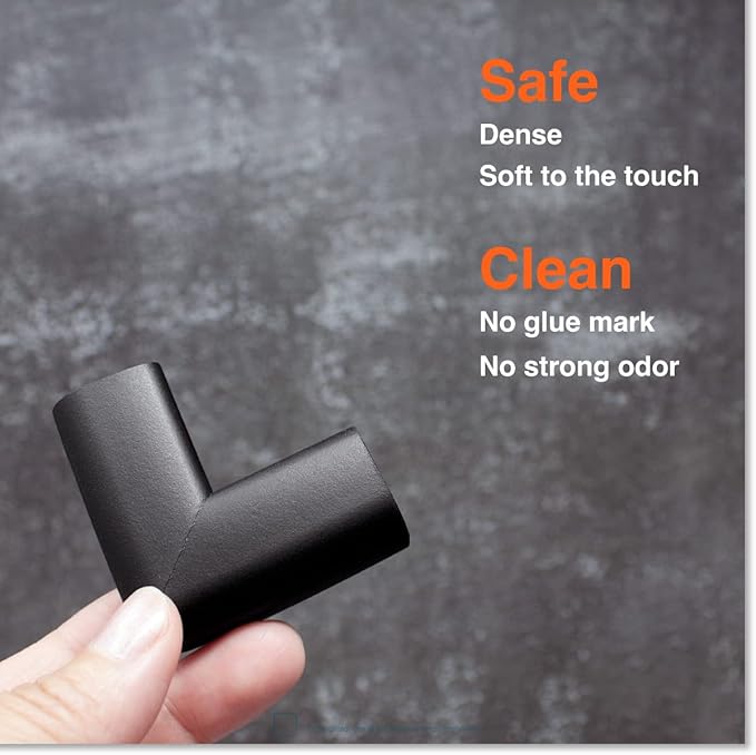 Roving Cove Slim-Fit Corner Protector for Baby Proofing (8 Small Corners), Soft Rubber Foam Furniture Corner Bumper Guards, 3M Adhesive Pre-Taped, Onyx Black