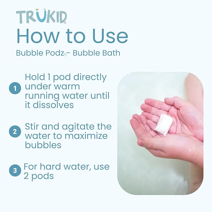 TruKid Unscented Bubble Podz & BubbleGlove Set – Fragrance-Free Pods and 2 Wash Gloves for Gentle Bathing