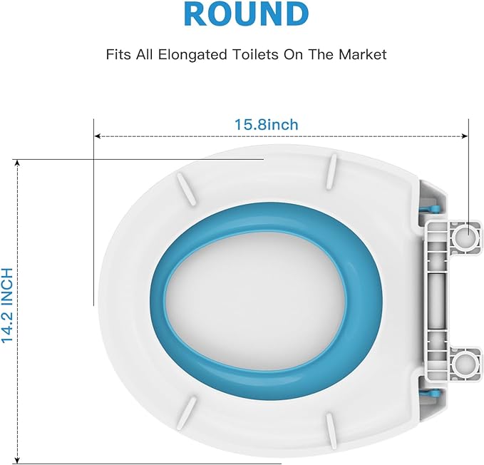 Toilet Seat Cover,17” Toddler Toilet Seat for Kids Potty Training, Soft-Close Design with PP Material, Built-In Child Seat for Toddlers, Easy to Clean and Install - Blue