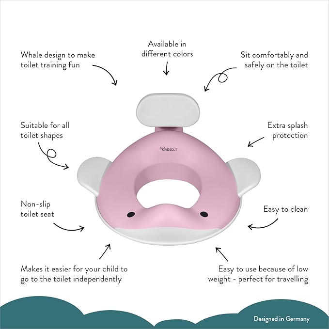 Kindsgut Potty Training Seat in whale design, designed in Germany, suitable for all toilet shapes non-slip toilet seat, Delicate Pink