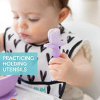 Bumkins Baby Utensils Set, Chewtensils Silicone Spoons for Dipping, Self-Feeding, Baby Led Weaning, Trainer Learning, First Stage Eating, Soft Practice Fork and Spoon, Babies 6 Months, Purple Jelly