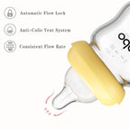 YOHKOH Natural Glass Baby Bottle with Natural Response Nipple, Newborn Anti-Colic Baby Bottles, Wide Neck Mushroom Cap Baby Bottle, Clear (Yellow-A, 3.4oz (Pack of 4))