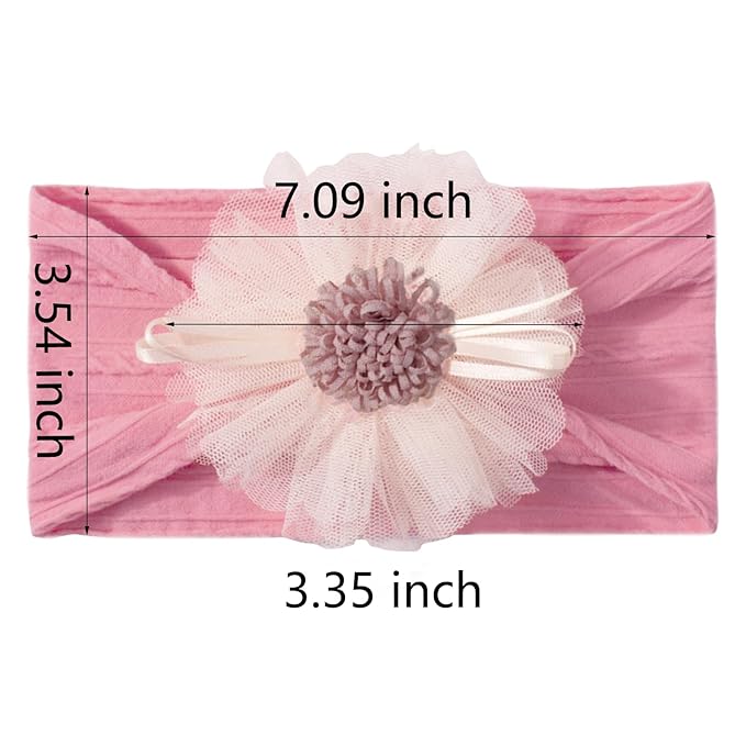 Baby Girls Sunflower Headbands, 3 Pack Baby Hairband Hair Bows Lace and Stretchy Elastic Accessory for Newborn Infants Toddlers (Brown+Dark Blue+Candy Pink, One Size(Stretchy))