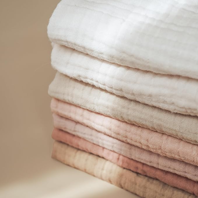 Konssy Baby Muslin Washcloths 7-Pack, 100% Cotton Baby Bath Washcloths, Soft & Absorbent Wash Cloths and Burp Cloths for Newborn Kids Girls & Boys, 11x11 inches
