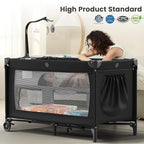 Large Pack and Play, Baby Bed Portable Crib with Diaper Changing Table Mattress Hanging Toys & Decor, Travel Bassinet Bedside Sleeper Playard from Newborn to Toddlers