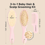 Baby Hair Brush and Comb Set for Newborn - Wooden Baby Hair Brush Set with Soft Goat Bristle, Baby Brush Set for Newborns, Baby Brush and Comb Set Girl, Boy, Toddler Cradle Cap Brush (Oval, Blush)