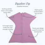 SleepingBaby Zipadee-Zip Transition Swaddle - Cozy Baby Swaddle Blanket with Zipper Convenience - Roomy Wearable Blanket for Easy Diaper Changes - Classic Lavender, X-Small (3-6 Month)