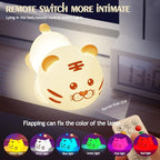 QANYI Christmas Gift Tiger Lamp, Silicone Color Changing Tiger Desk Nightlight, Rechargeable Nursery Table Lamp with Timer and Remote Control, Gift for Toddler Baby Girls Boys Children Bedroom