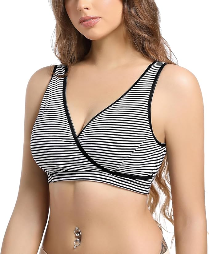 SUIEK 4 Pack Nursing Sleep Bra Maternity Bralette Cotton Breastfeeding Bras