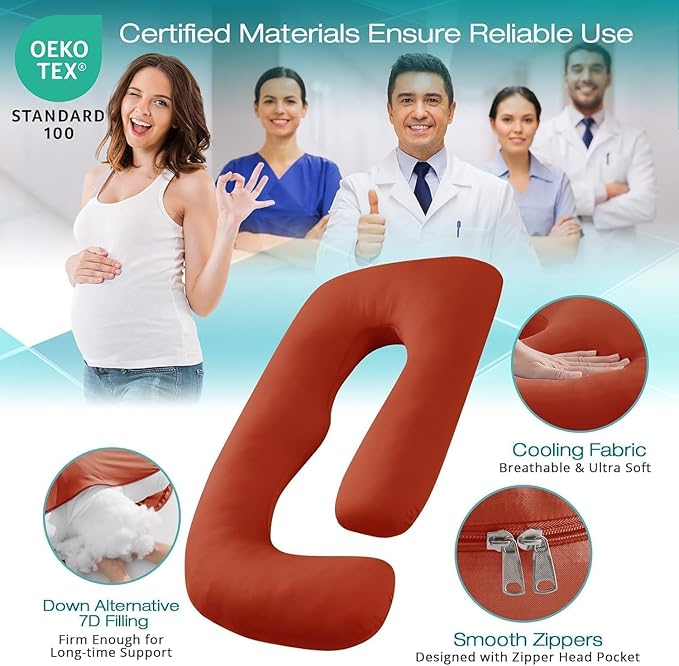 Sasttie Pregnancy Pillows for Sleeping, Jumbo U Shaped Cooling Full Body Pillow with Removable Cover, Pregnant Women Must Haves, Maternity Essential, Orange