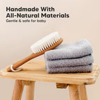 Wooden Baby Hair Brush - Cradle Cap Baby Brush with Soft Goat Bristles, Perfect Gentle Scalp Newborn Comb for Infant, Girls, Boys, Bath Essentials (Golden Oak, Oval)