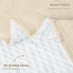 Baby Blankets for Boys Girls, Soft Nursery Minky Blankets with Muslin and Dotted Fleece Back 30x40 inches, Receiving Bed Quilt for Newborn, Infants, Toddlers (Beige)