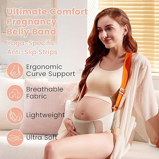 Upgranded Pregnancy Belly Band, Belly Support Belt for Pregnant Women with Adjustable Straps, Back Support, Waist Support Belt for Pregnancy (Orange, Large)