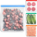 (re) zip Gallon Reusable Bags – BPA-Free, Leak-Proof, 100% Food-Safe PEVA Reusable Gallon Bags for Food Storage, Meal Prep, and Freezer Use, Holds 16 Cups / 128 Fl Oz | 4-Pack (Multi Color)