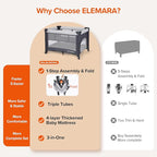 ELEMARA 3 in 1 Wide Baby Bassinet with Ajustable Side,2024 All Mesh Bedside Sleeper with Mattress,Sheet,Storage Pocket,Wheels and Trap,Playpen Travel Crib Bed with Bag