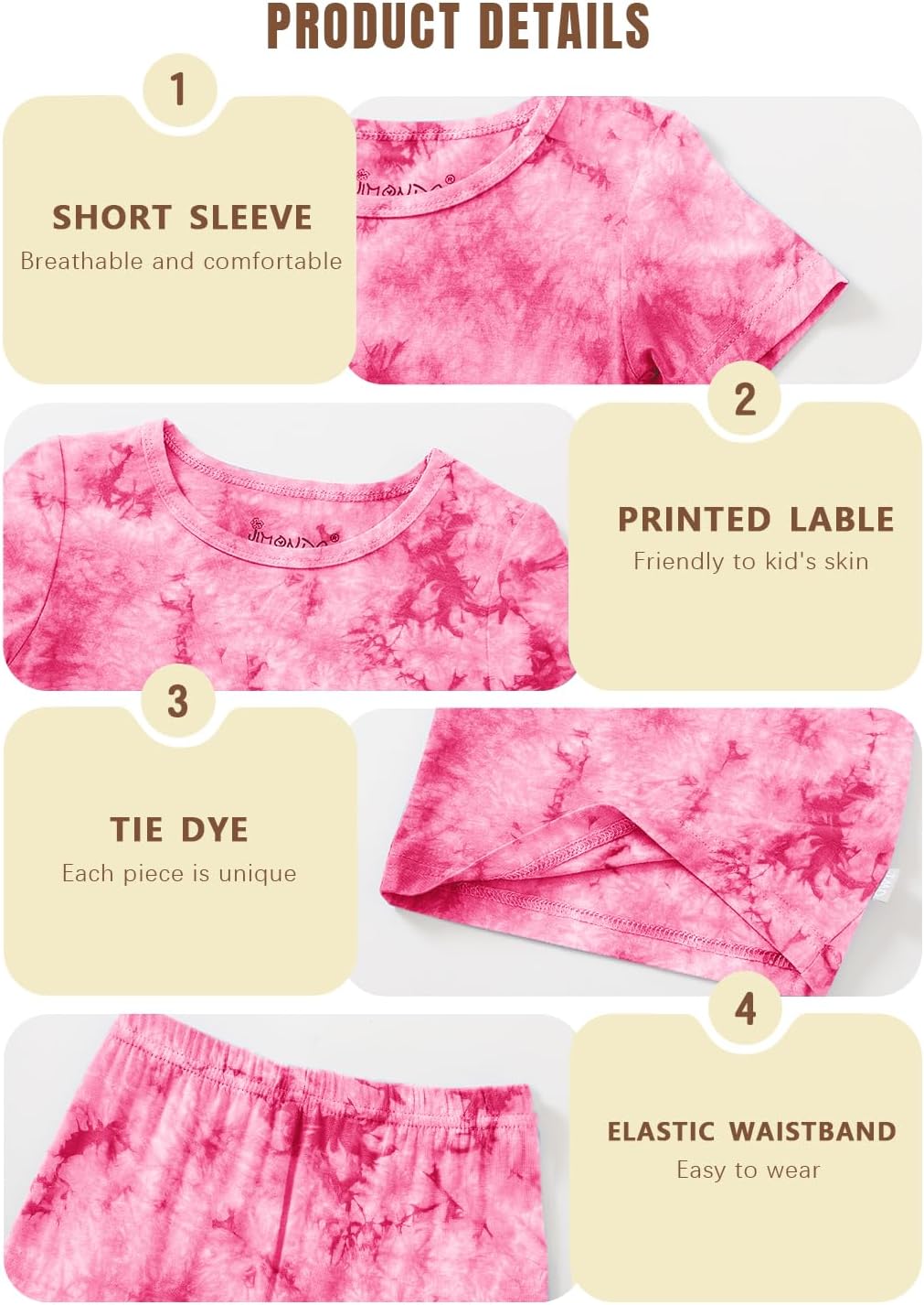 Jimonda Baby/Toddler Soft Sleepwear Short sleeve Kids Cool Pajama Outdoor 2-Piece Shirt&Shorts Casual sets Tie Dye PJ