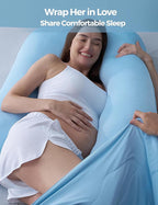 Momcozy Pregnancy Pillow with Cooling Cover, Dreamlign U Pro Maternity Pillow with Adjustable Leg Pillow - Support for Back, HIPS, Belly, Legs for Pregnant Women, 50-72 Inch, Bule