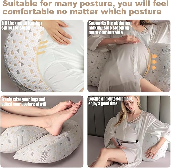Pregnancy Pillow, Maternity Pillow with Detachable & Adjustable Pillow Cover, Full Body Pillow for Adults Sleeping, Support for Back, Belly, Legs, HIPS, Pregnancy Must Haves