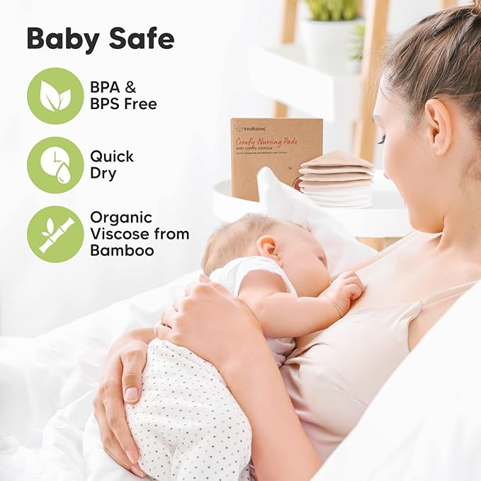 Organic Nursing Pads - 8 Washable Viscose Derived from Bamboo Breastfeeding Pads, Wash Bag, Reusable Breast Pads for Breastfeeding, Nipple Pads for Breastfeeding Essentials(Bare Beige, L 4.8")